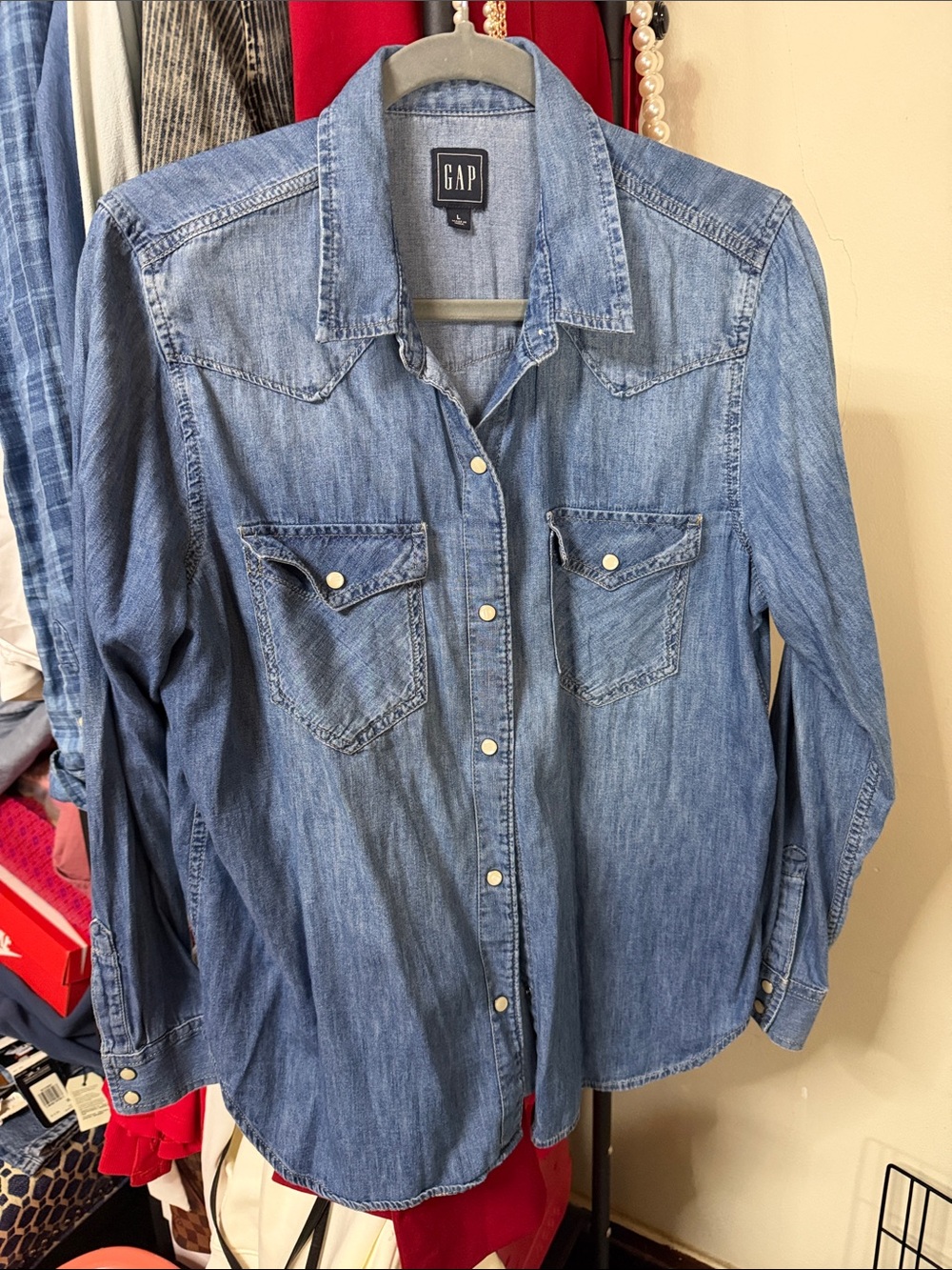 GAP Medium Wash Denim Western Shirt - Blue